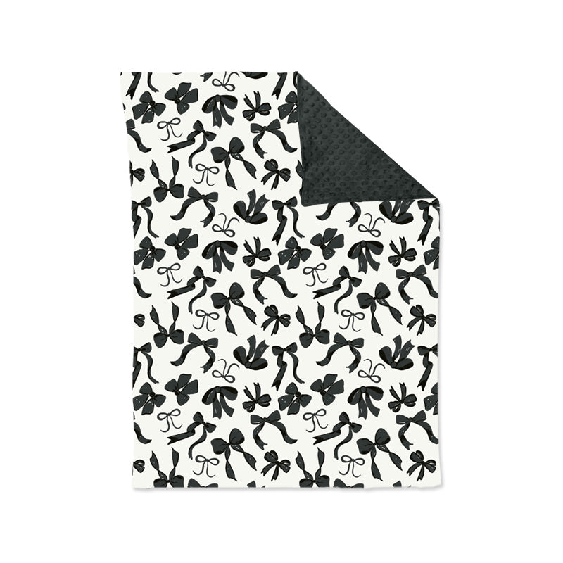 Black polka dots bows baby girls minky blankets