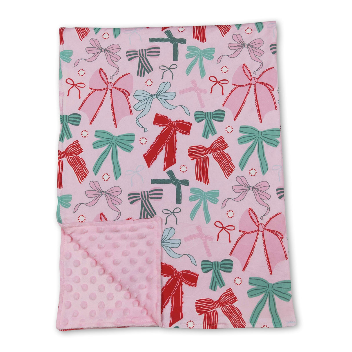 Green red bows baby girls Christmas minky blankets
