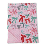 Green red bows baby girls Christmas minky blankets