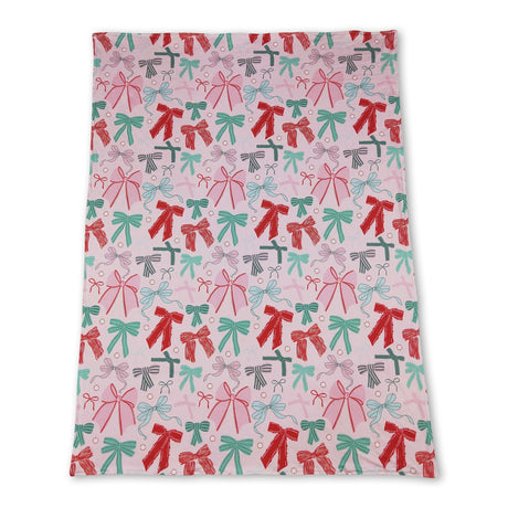 Green red bows baby girls Christmas minky blankets