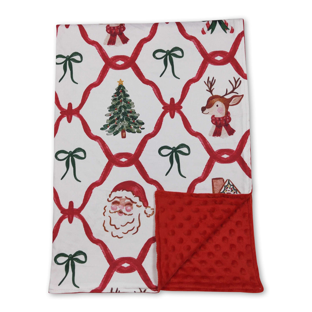 Santa deer bow baby girls Christmas minky blankets