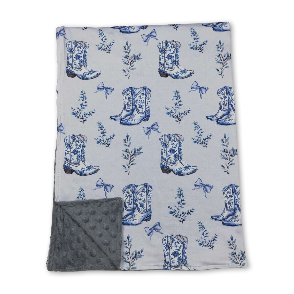 Light blue bow floral boots western baby girls blankets