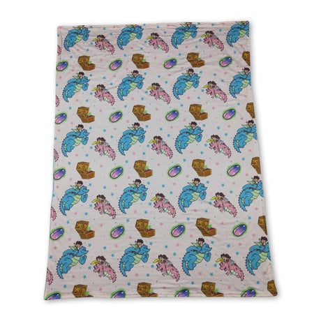 Pink blue dinosaur minky baby kids hunting blanket