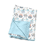 Light blue bow pumpkin baby girls fall blanket