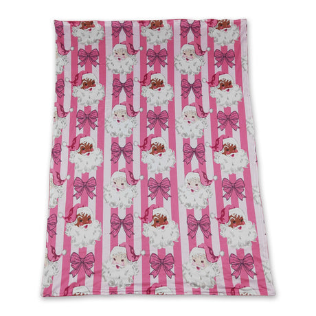 Pink bow stripe santa baby girls Christmas blanket