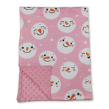 Snowman pink minky dots baby girl blanket