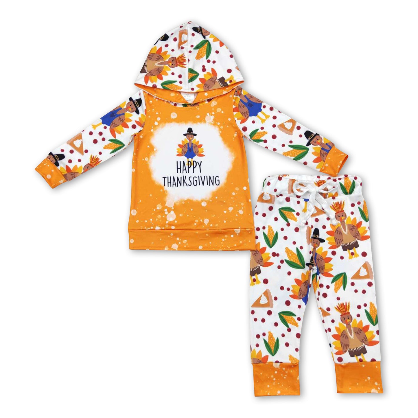 Happy thanksgiving turkey corn kids boy hoodie set