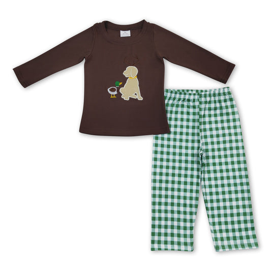 Duck dog brown top plaid pants boy clothing