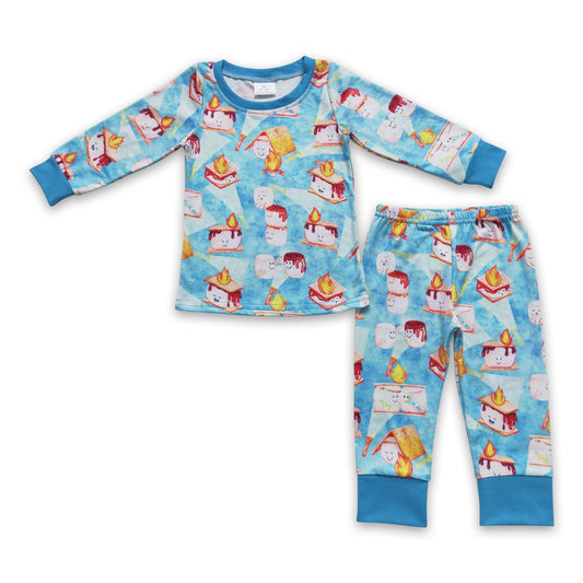 Blue cake long sleeves baby boy winter pajamas
