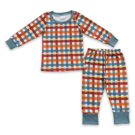 Brown blue plaid baby kids fall pajamas