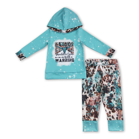 Turquoise bull skull hoodie pants kids boy western outfits