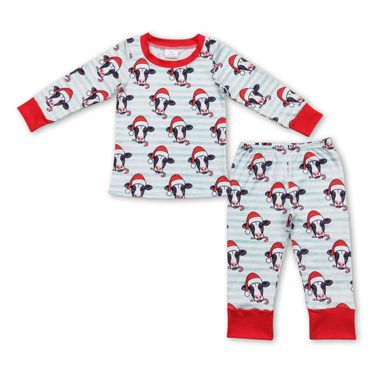 Christmas hat cow stripe baby kids pajamas