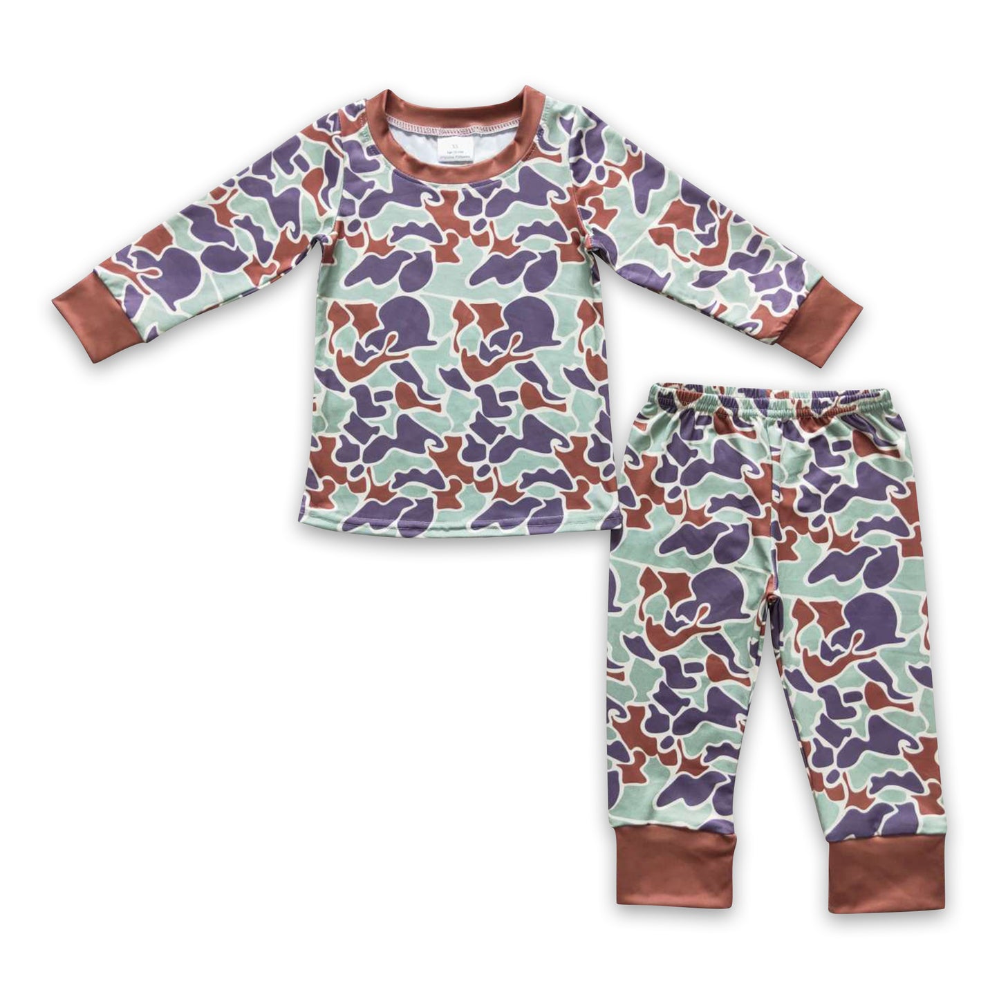 Brown camo long sleeves kids boy pajamas