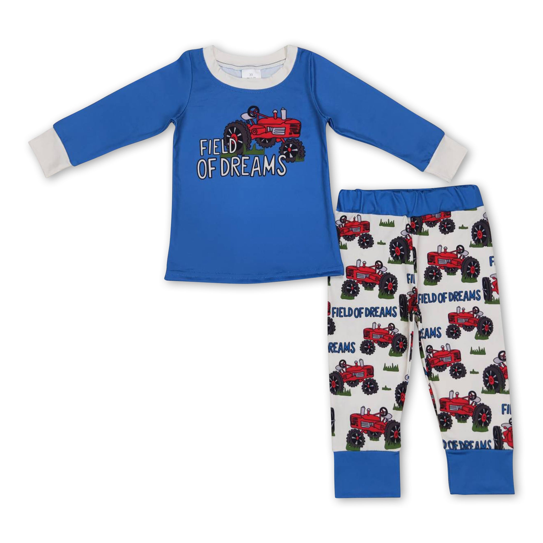 Tractor dreams blue kids boy long sleeves farm pajamas Yawoo Garments