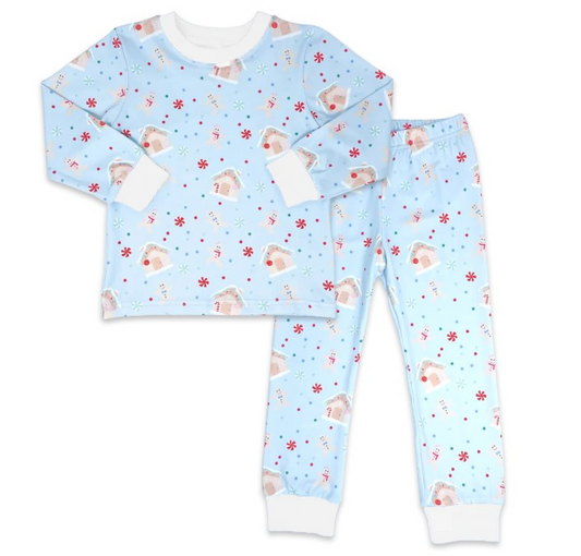 Light blue candy house kids boys Christmas outfits