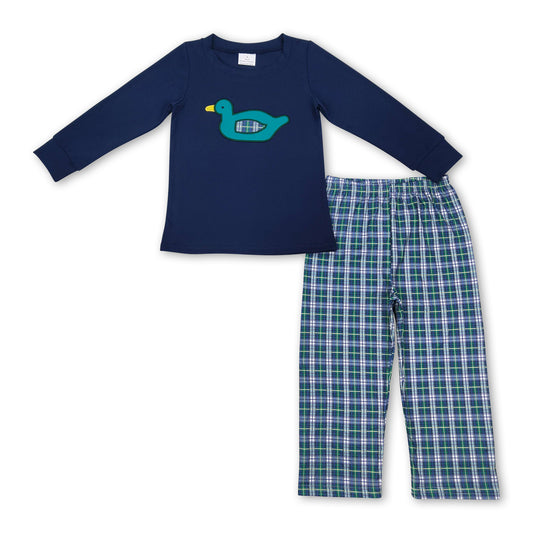 Navy duck top plaid pants kids boys outfits