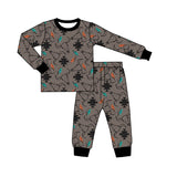 Long sleeves bull skull aztec kids boys western pajamas
