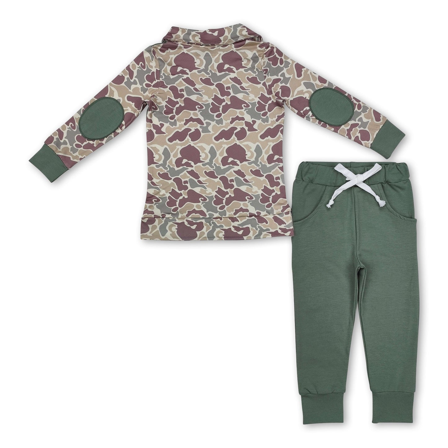 Long sleeves green camo kids boys hunting pullover set