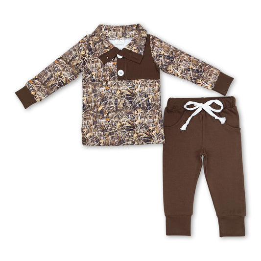 Long sleeves camo kids boys hunting pullover set