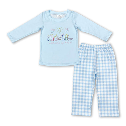 Light blue hope nativity kids boys Christmas pajamas