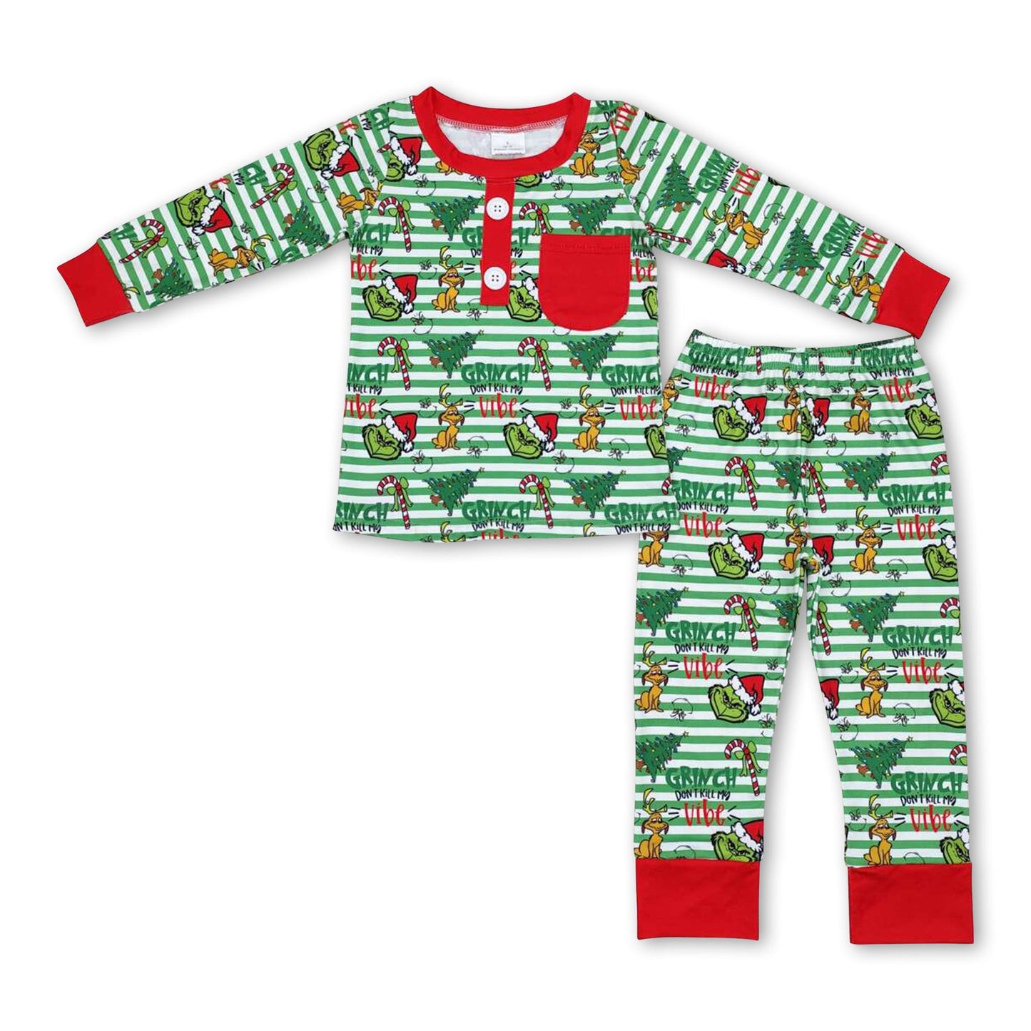 Stripe Christmas tree green face kids boys pajamas