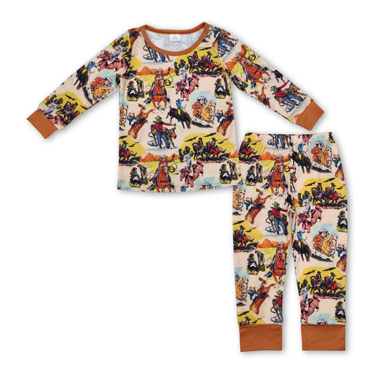 Long sleeves horse rodeo western kids boys pajamas