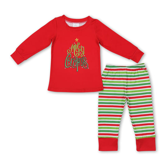 Merry Christmas red top stripe pants boys pajamas