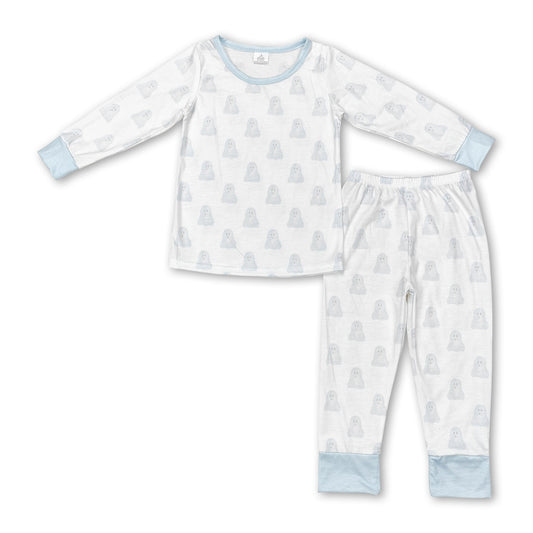 Light blue dog long sleeves kids boys pajamas