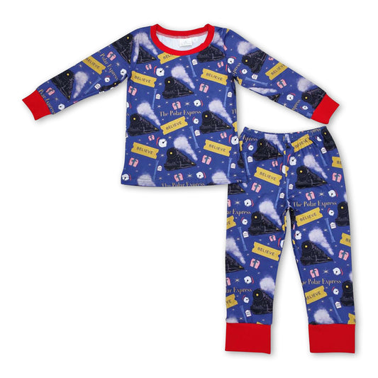 Long sleeves train believe boys Christmas pajamas