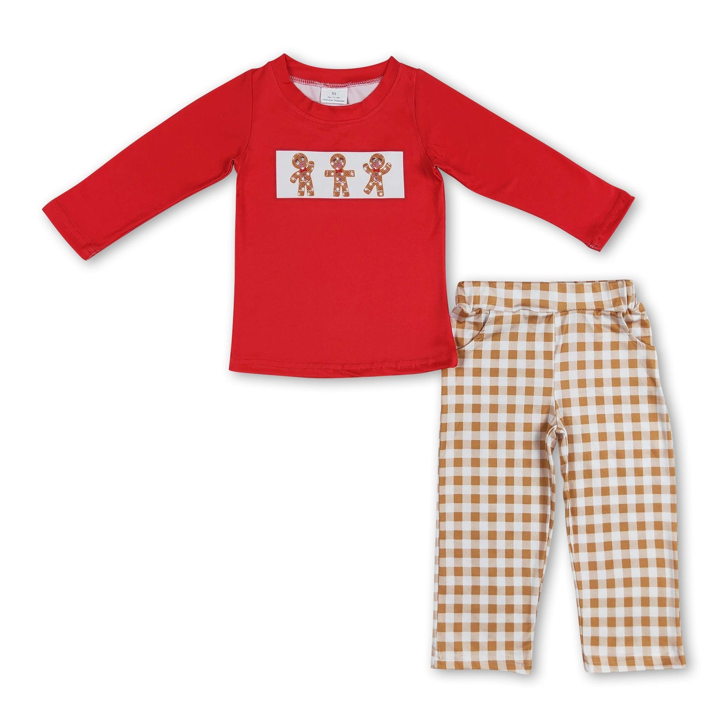 Gingerbread top plaid pants kids boys Christmas outfits