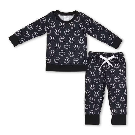 Black smile long sleeves baby kids clothing set