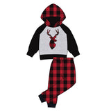 Deer red plaid hoodie pants kids boys Christmas set