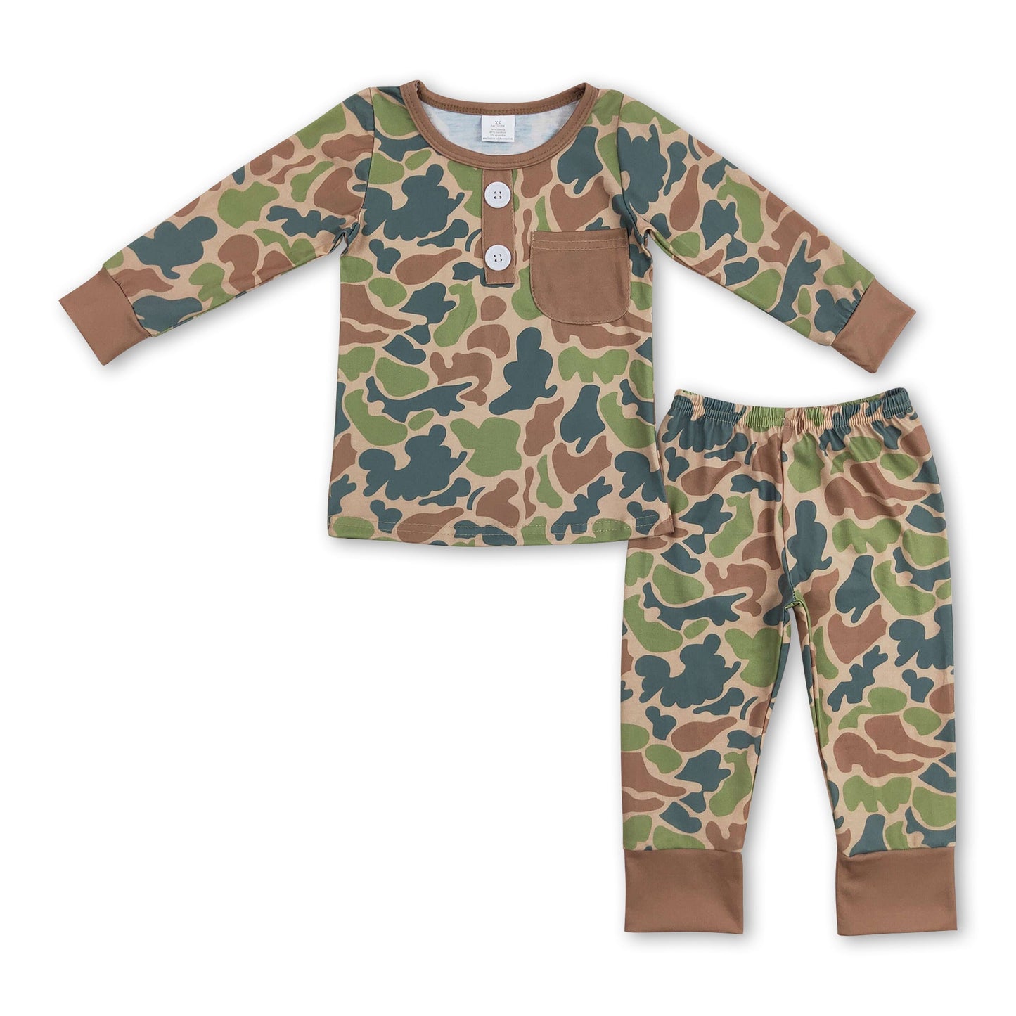 Long sleeves pocket camo kids boys bamboo pajamas