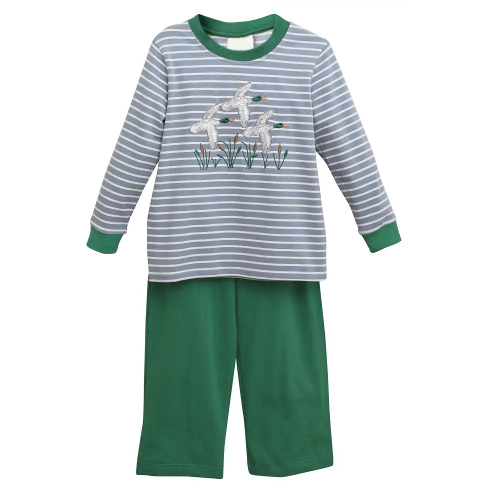 Stripe duck top green pants boys clothing set