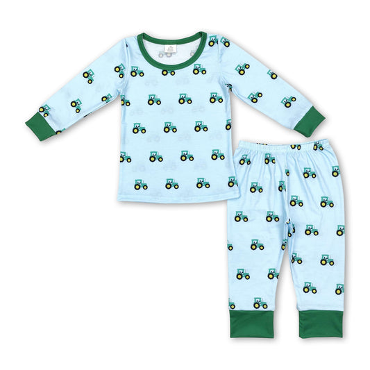 Green long sleeves tractor kids boys farm pajamas