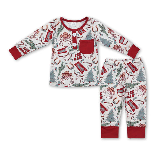 Christmas tree cactus santa kids bamboo pajamas