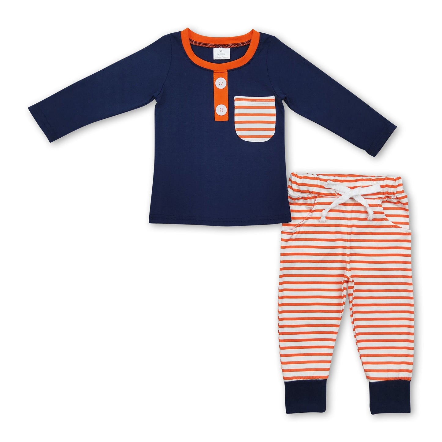 Long sleeves navy top stripe pants boys clothing set