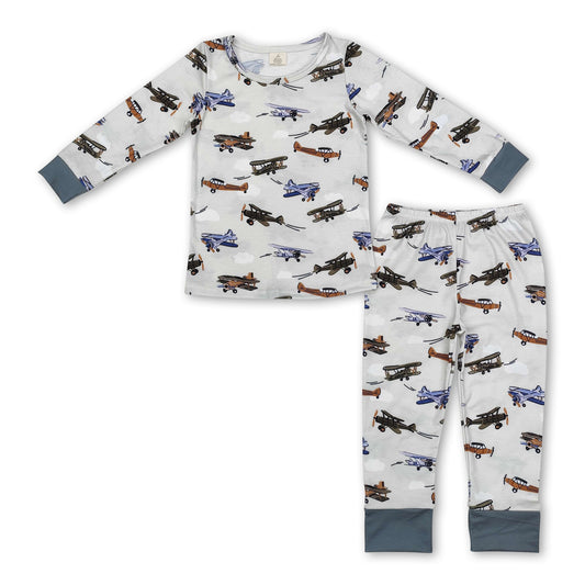 Long sleeves airplane kids boys bamboo pajamas