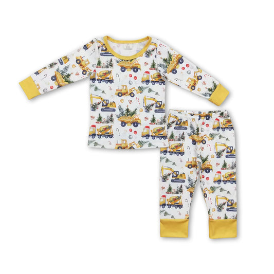 Yellow constructions Christmas tree boys bamboo pajamas