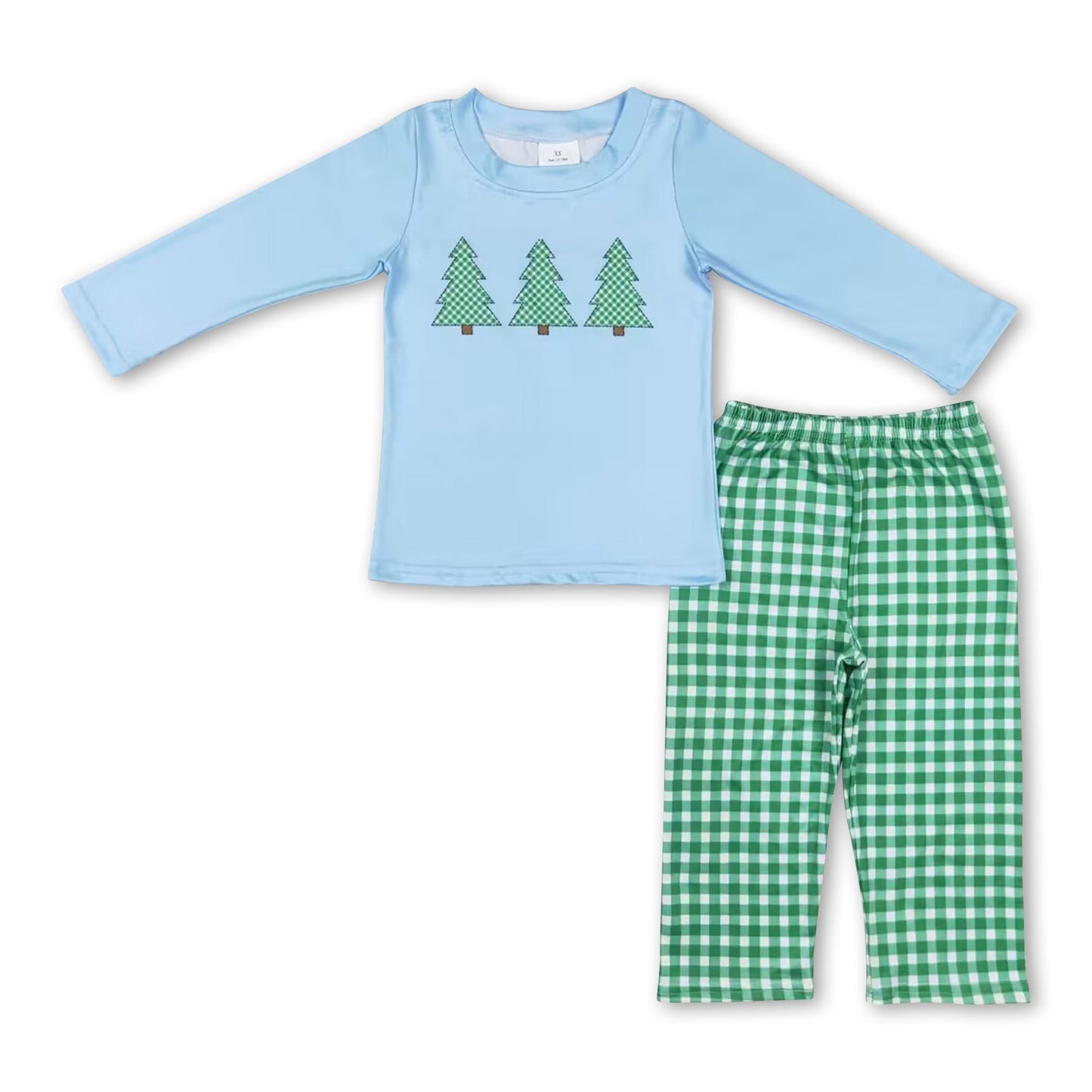 Christmas tree top green plaid pants kids boys clothes