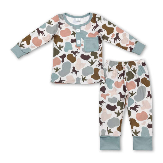 Long sleeves dog duck camo kids boys bamboo pajamas