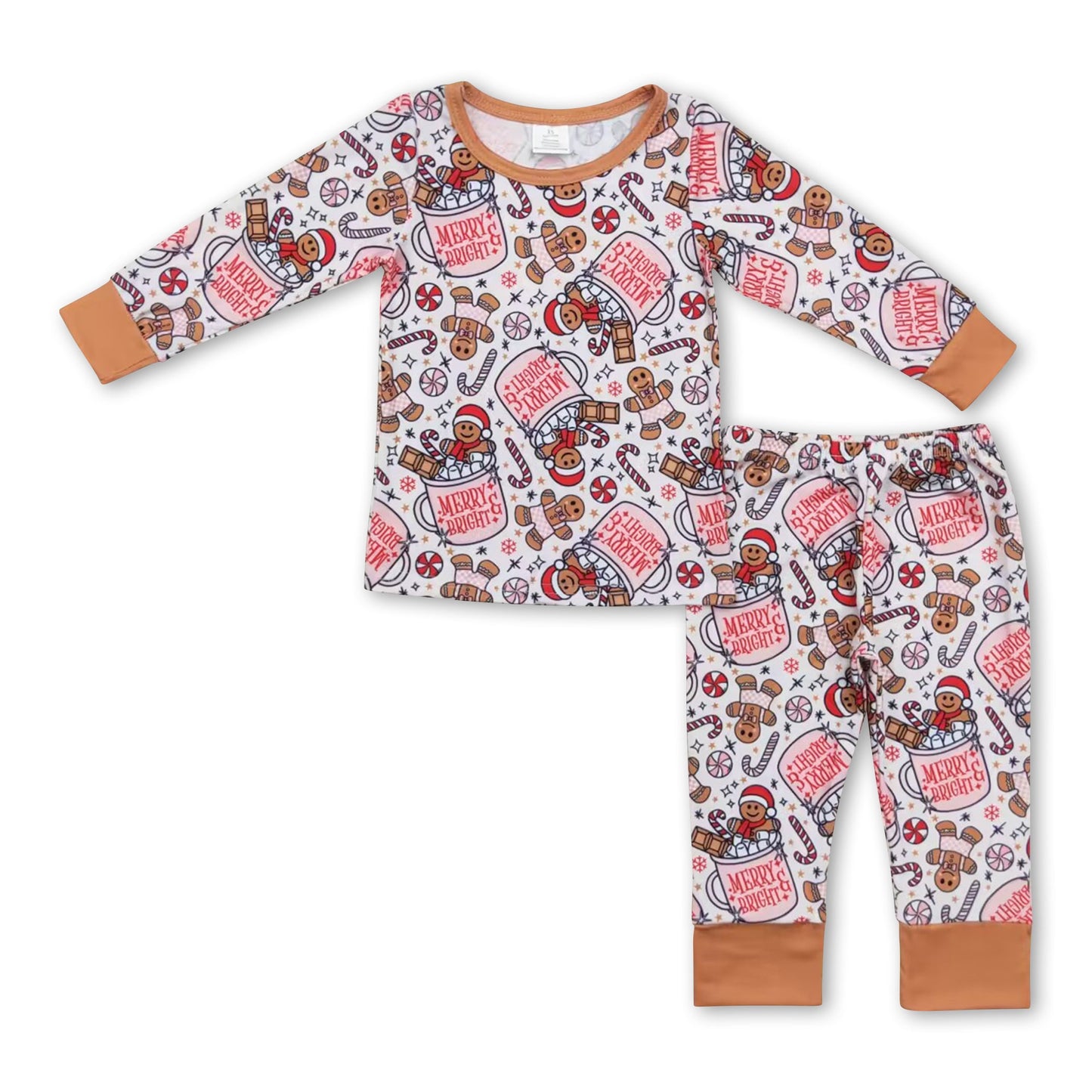 Merry and Bright gingerbread Christmas kids bamboo pajamas