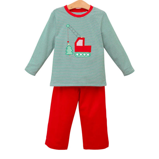 Stripe constructions Christmas tree kids boys pajamas