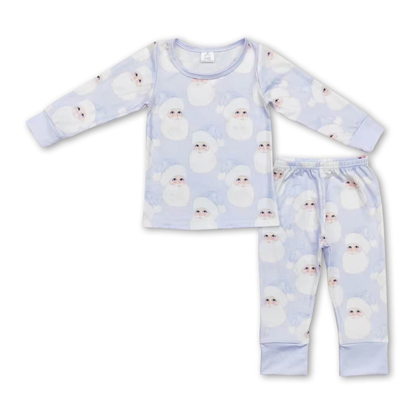 Light blue santa kids boys bamboo Christmas pajamas