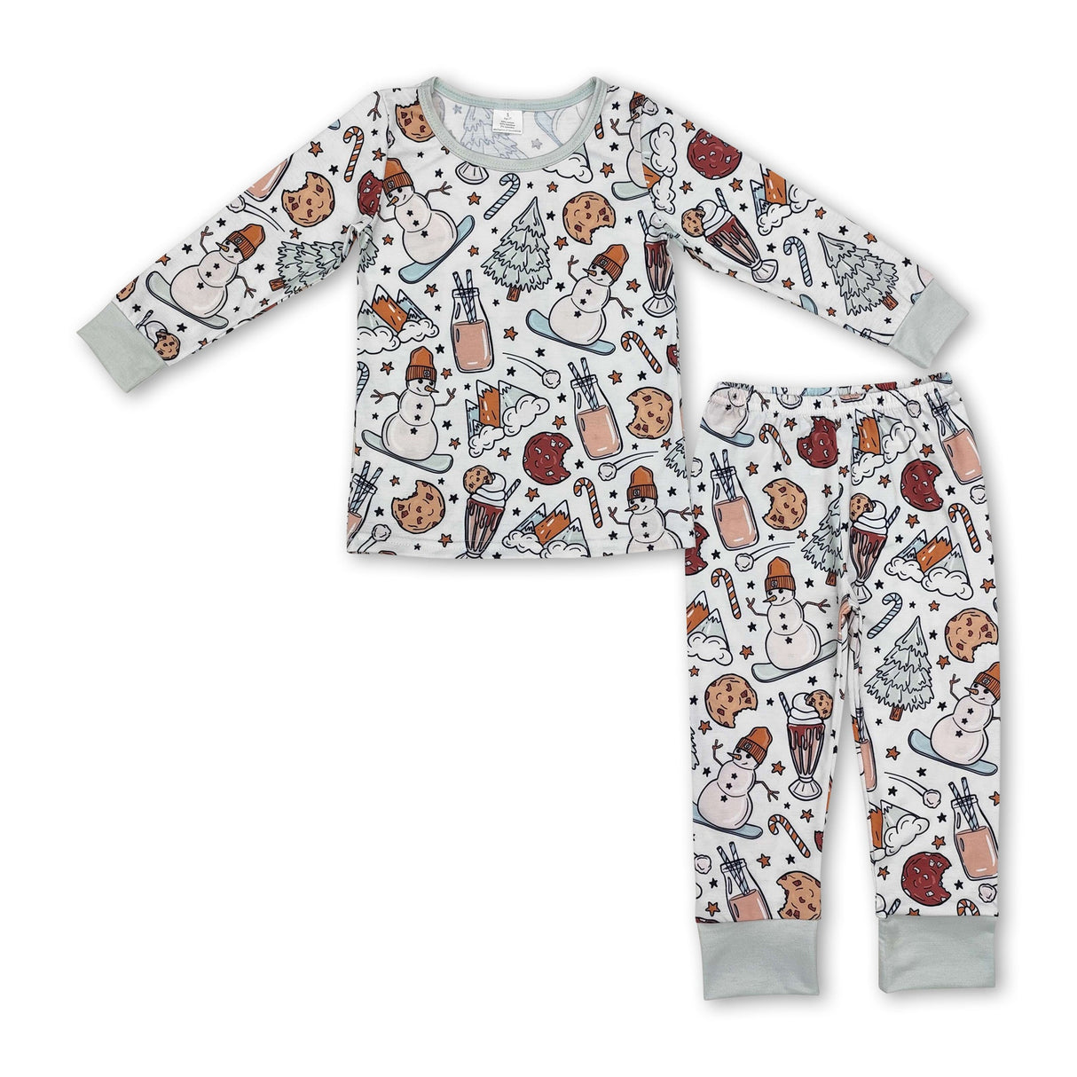 Snowman cookie milk Christmas kids boys bamboo pajamas