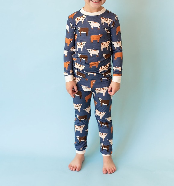 Long sleeves blue cows kids boys pajamas