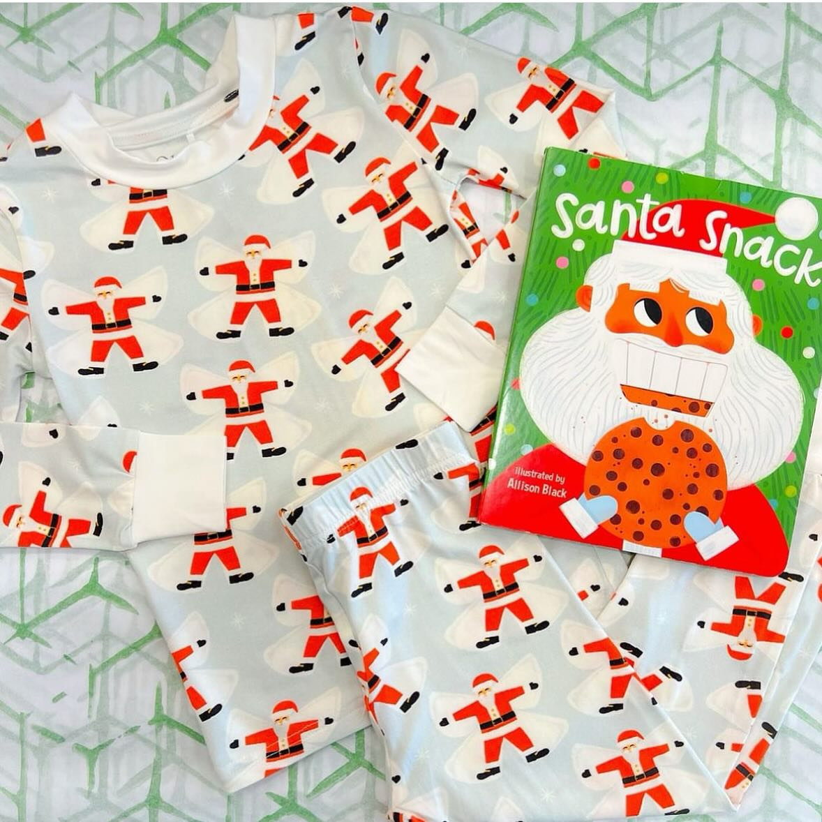 Light blue long sleeves santa kids Christmas pajamas