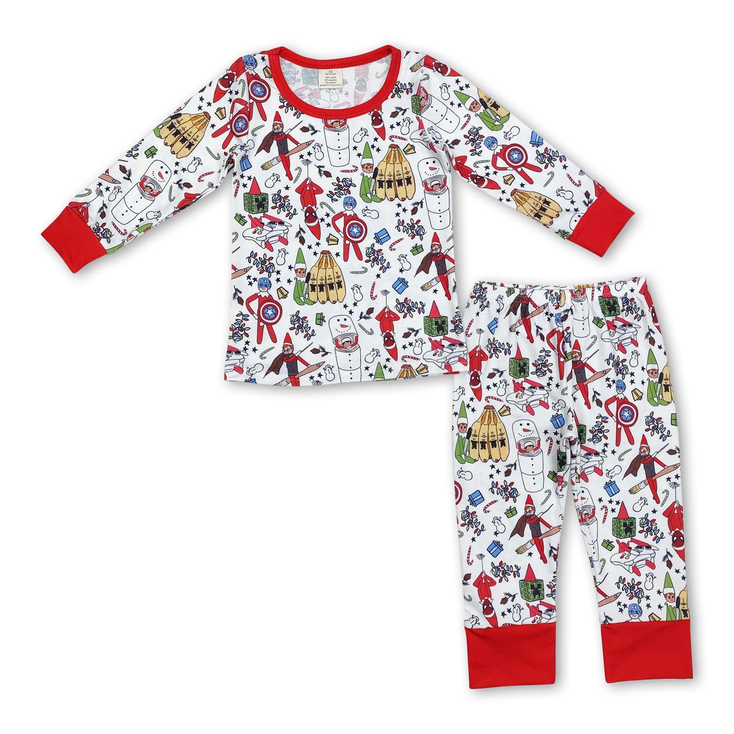 Red snowman hero kids Christmas bamboo pajamas