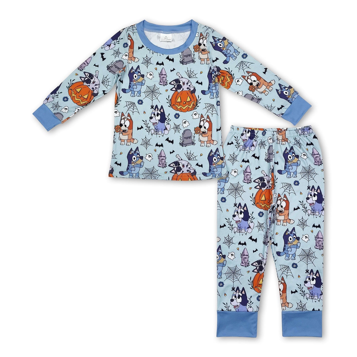 Long sleeves blue dog ghost pumpkin boys Halloween pajamas