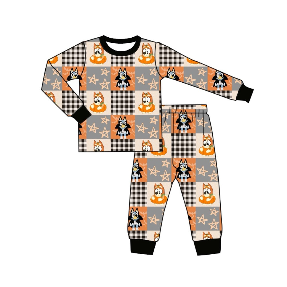 Long sleeves dog star plaid boys Halloween pajamas